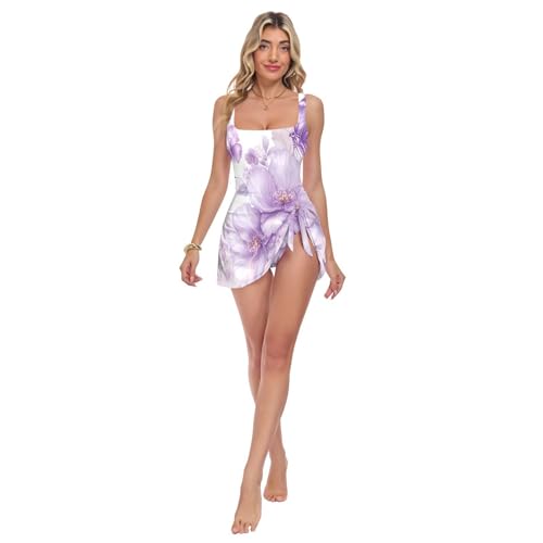 Maillot de bain une pièce lilas et imprimé papillon pour femme avec coussinets amovibles