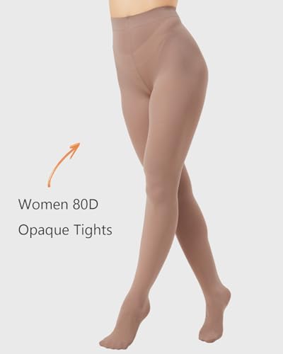 Image of DUCMODA Womens 80 Denier Opaque Tights, Women's Soft Solid Color Footed Pantyhose, High Waist Stocking with 30+ Colors