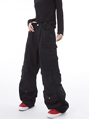 Image of Women's Baggy Cargo Pants Y2K Clothing Multi-Pocket Relaxed Fit Jeans Fairy Grunge Clothes Alt Emo Streetwear