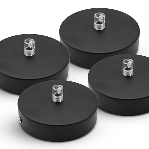 DOJA Barcelona | Deckenlampen Baldachin | Schwarz | 4 Stück Packung | Lampenbaldachin 100x25mm | Deckenrosette | Metall Deckenbaldachin | Deckenlampen Zubehör, Schlafzimmerdekoration, Kabelabdeckung