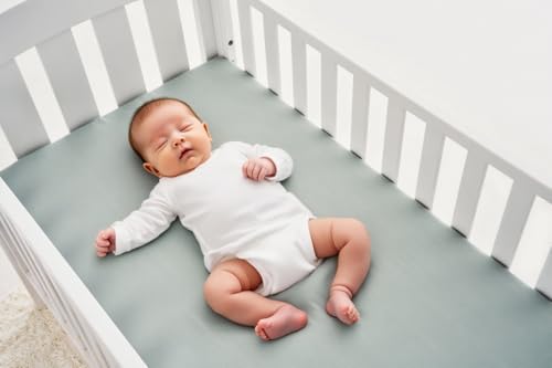 Image of American Baby Company 2 Pack Fitted Crib Sheets 52x28, Gray /Green | Ultra Soft Microfiber Crib and Toddler Bed Sheets, Breathable & Gentle on Baby Skin, Neutral for Boys & Girls