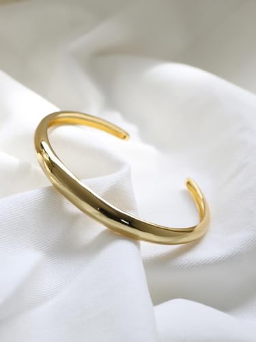 Image of Charm-In Gold Chunky Cuff Bangle Bracelet for Women - 14K Gold Plated Minimalist Lightweight Jewelry Gift