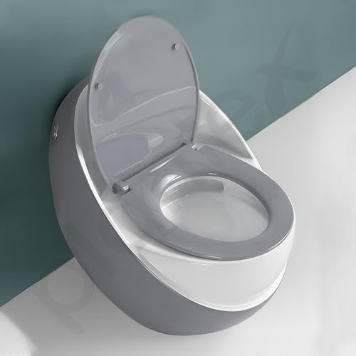 Image of Plantex Imported Ceramic Commode /Rimless 2D Siphonic Flush Western Toilet /Bathroom Commode with Soft Closing Toilet Seat Cover - S Trap (White & Grey)