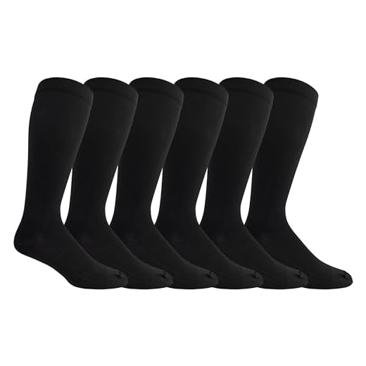 Dr. Scholl's Men's Graduated Compression Solid Pattern Over the Calf Socks 6 Pair Pack, Black, Fits Men's shoe size 13-15
