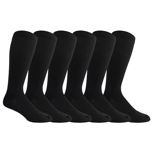 Dr. Scholl's Men's Graduated Compression Solid Pattern Over the Calf Socks 6 Pair Pack, Black, Fits Men's shoe size 13-15