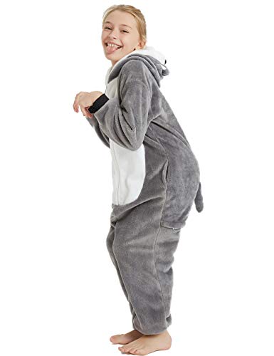 Calanta Animal Dog Onesie Kids Unisex Onepiece Pajamas Halloween Cosplay Party Costume (Gray Puppy, 9-10 Years) #TOP3