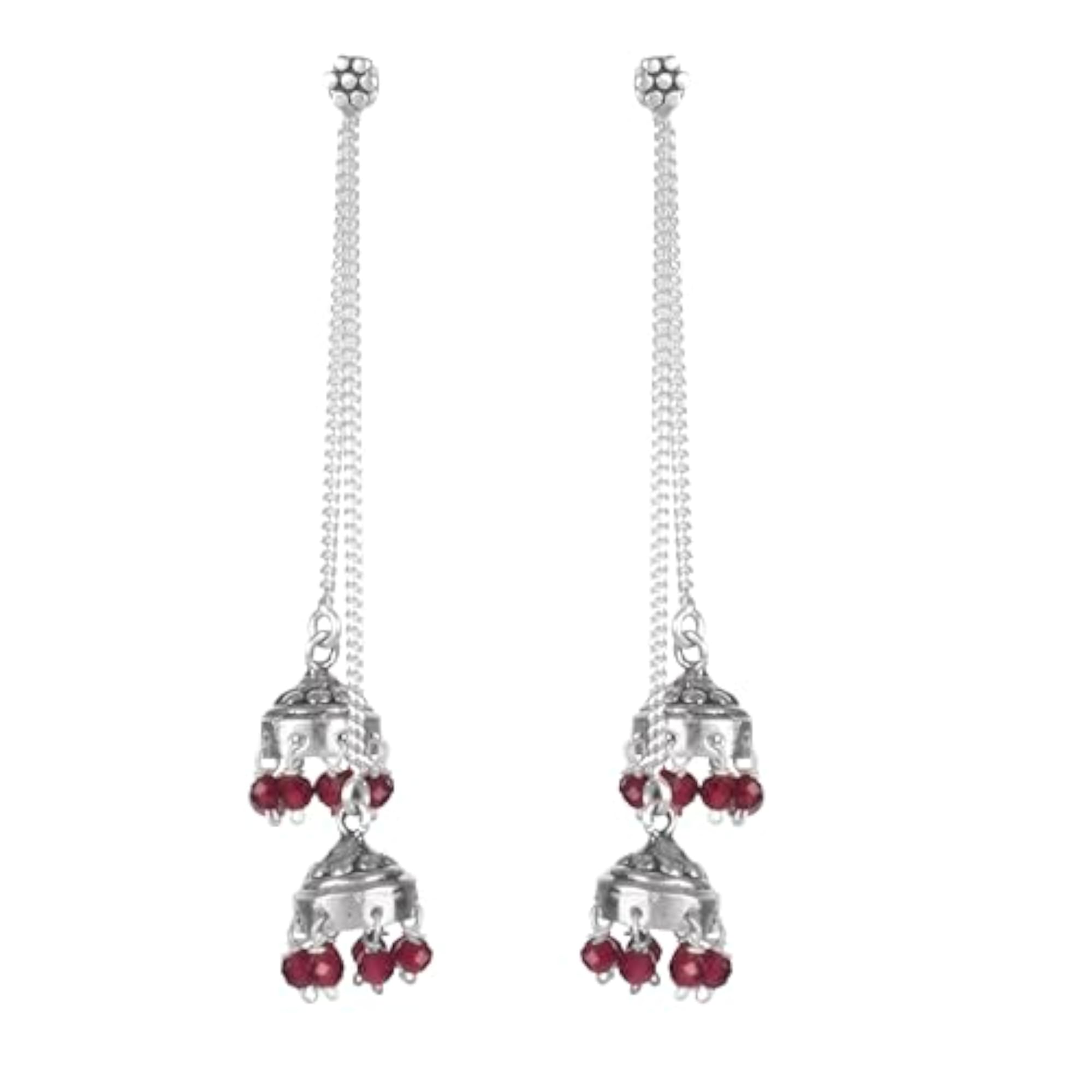 Women's Handcrafted 925 Sterling Silver Garnet Earrings, Elegant Gift