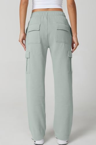 Image of QINSEN Baggy Medium Waist Elastic Sweatpants for Womens Casual Long Fleece Cargo Pants with Pockets