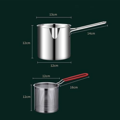 Image of 1200ml Deep Frying Pot with Strainer Basket | Stainless Steel Pan with handle | Ideal for Frying French Fries /Chicken /Wings /Shrimp /Boiling Butter /Sauce /Gravies /Pasta