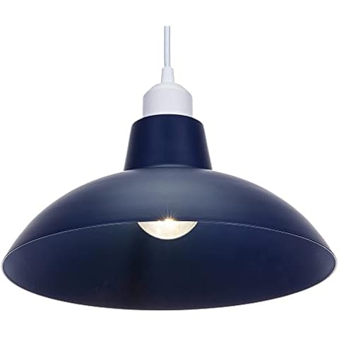 Industrial Retro Designed Matt Midnight Navy Blue Curved Metal Ceiling Pendant Light Shade | 60w Maximum | 29cm Diameter by Happy Homewares Cover