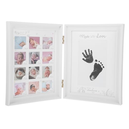ULDIGI Photo Frame Handprint and Footprint Keepsake Display for First Year Memories and Cardboard Material for Nursery Decor and