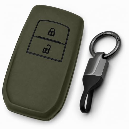 Image of JVCV Soft TPU Key Cover Compatible with Toyota Fortuner Hilux Innova Crysta Fortuner Legender Innova HyCross Land Cruiser 2 Button Smart Key | Scratch-Resistant Case (2B Matte Green Style B)