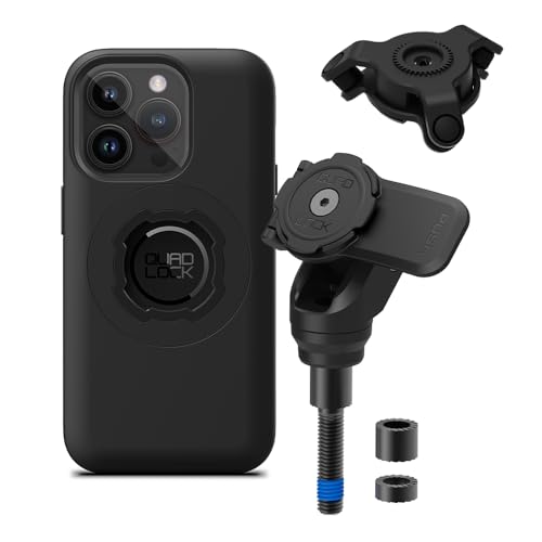 Image of Quad Lock Handlebar Clamp PRO Motorcycle Phone Mount with Vibration Dampener and MAG Phone Case for iPhone 14 Pro