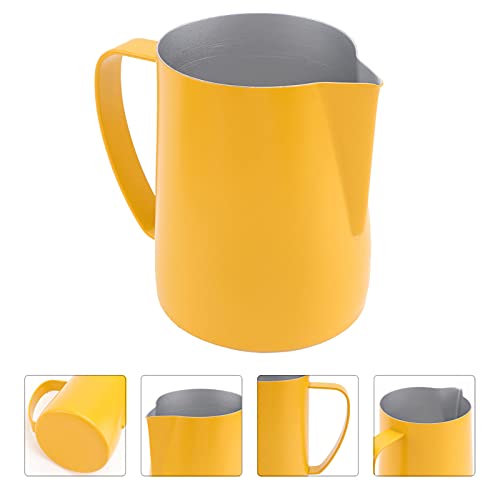 Cabilock Jarra de Espuma de Café de Acero Inoxidable Taza de Espuma de Café con Mango Amarillo 600Ml Jarra de Medición… - Imagen 4