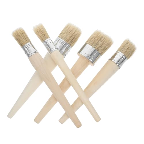 Toddmomy 5 Piezas Brochas de Pintura Redondas de Cerdas Naturales con Mango de Madera Antideslizante para Proyectos Artísticos Decoración de Muebles y Pintura Precisa