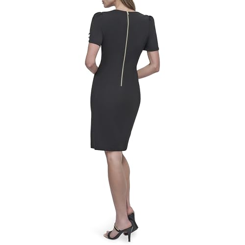 Image of DKNY Women's Short Tulip Sleeve Sheath Dress with Button Detail