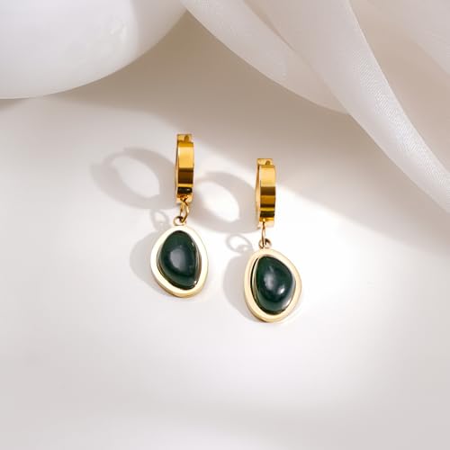 Image of Rubans Demi Fine Stainless Steel Emerald Hoop Jewels Gift for Women & Girls