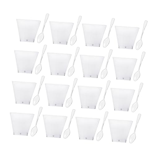 WATIIFUFU 100セット 使い捨てプラスチックパフェカップ スプーン付き 軽量コンパクト 積み重ね可能 パーティー 誕生日 ウェディング対応 デザ