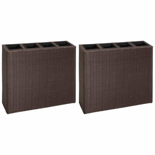 vidaXL 2X Hochbeet mit 4 Töpfen Blumenkübel Blumentopf Pflanzkübel Sichtschutz Pflanzgefäß Blumenkasten Pflanztopf Poly Rattan Braun