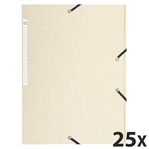 Exacompta 17104H 25er Pack Einschlagmappe aus extra starkem Colorspan-Karton für DIN A4 mit 3 Klappen und 2 Gummizügen elfenbein
