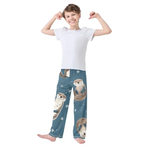 ZZXXB Otter Snow Boys Long Pants Soft Trousers Elastic Waist Kids Lounge Bottoms with Pockets S-XL3