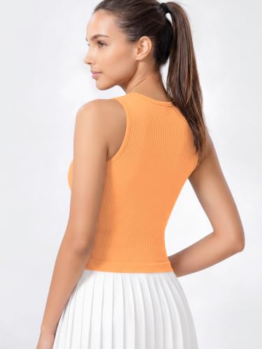 Image of ODODOS 3-Pack Seamless Crop Tank for Women Ribbed Soft High Neck Cropped Tops