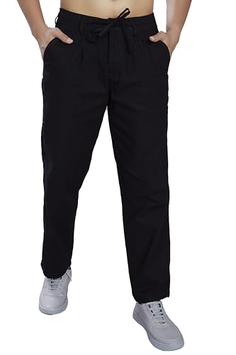 DIVISIVE Men's Relaxed Fit Front Pleated Cotton Linen Blend Trous...