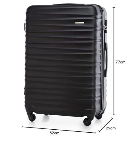 WITTCHEN Reisekoffer Groß Rollkoffer Trolley Großer Koffer Check-In Gepäck Hartschale aus ABS 4 Spinner-Rollen Zahlenschloss Groove Line Größe L schwarz Lufthansa/Eurowings/Ryanair