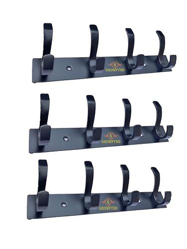Image of Heavy Duty S Type Stainless Steel Cloth Hanger Suitable for Bathroom Bedroom Kitchen Wall Hook Rail Hanging Scarf Coat Keys Tie Towel Door Robe (Pack of 3, 4 Pin Black)