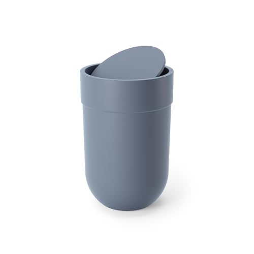 Umbra Touch Trash Can, Small Garbage Bin Waste Basket with Lid for Bathroom, Slate Blue