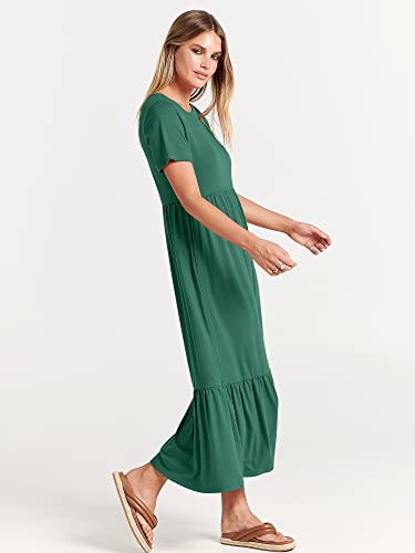 Image of ANRABESS Womens 2026 Summer Casual Maxi Dress A line Tiered Flowy Short Sleeve Crewneck T Shirt Beach Travel Long Dresses