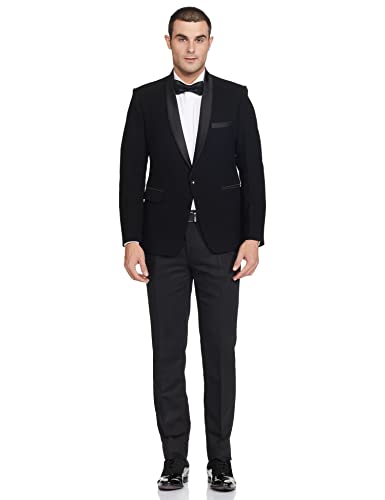 Image of Ethnix Men's Polyester Black Basket Weave Suit with Shirt Blazer