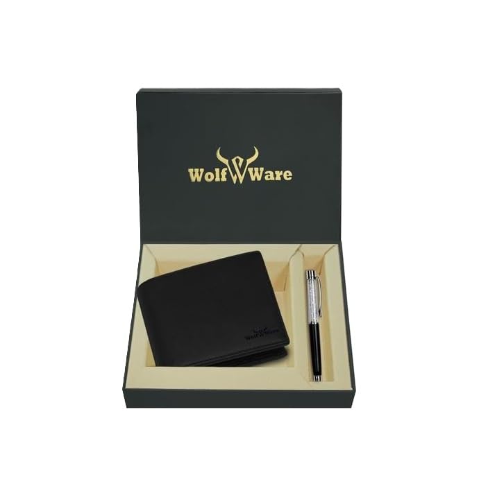 WOLFWAREProtected 100% Leather Gift Hamper for Men | Leather Wallet for Men's | Wallets Branded | Wallets for Men (Lee-on Black),Leather Wallet Combo for Men-picture-31