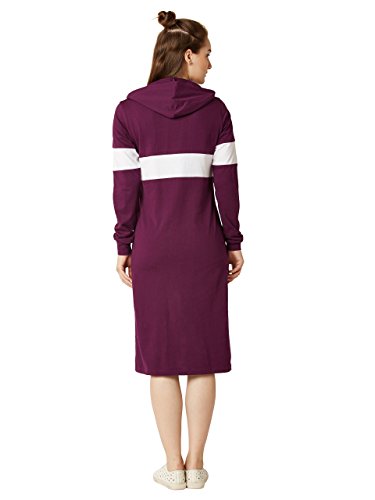 Image of Miss Chase Women's Magenta and White Hooded Shift Dress