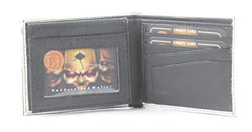 Li Vegan Leather Wallet for Men - Men's Skull Print Slim Bifold Wallet Top-Flap 2 ID Window with 7 Cards, 2 Inner Slots & 2 Cash Compartments - Timeless Men's Wallet with Gift Box (Black)2