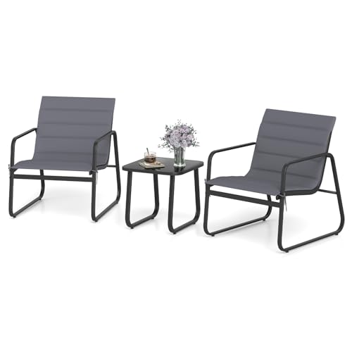 Adatto a Diversi Ambienti - Il set da 3 pezzi (tavolo e sedie) è un’aggiunta versatile a qualsiasi spazio esterno, dalle verande ai giardini e cortili vicino alla piscina. Il suo design elegante e funzionale si adatta a diverse decorazioni, offrendo utilità ed estetica.
