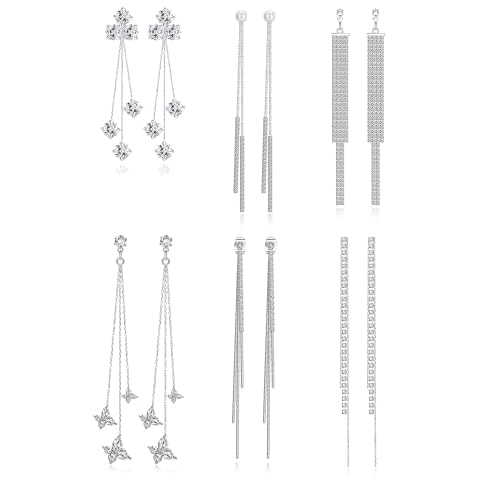 CASSIECA 6 Pares Aretes Largos con Diamantes Imitación Cover