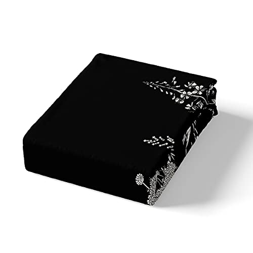Jejeloiu Black Floral Bed Sheet Set Botanical Sheets Wild Flowers Bedding Set Farmhouse Sheet Set 1 Flat Sheet & 1 Fitted Sheet With 2 Pillowcases Full #TOP4