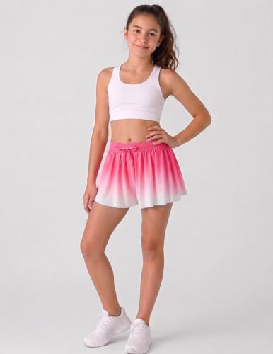 Image of 1 or 3 Pack Girls Flowy Shorts with Spandex Liner & Pocket, 2-in-1 Athletic Butterfly Shorts for Running Dance