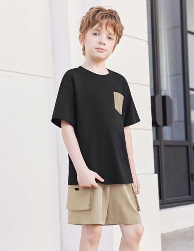 Image of Arshiner Boys' 2-Piece Cotton Outfit Short Sleeve Crewneck T-Shirt & Cargo Shorts Set Summer Casual Clothes for Kids 5-13