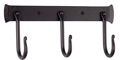 RTZEN Wall Mount Hook Set - Wrought Iron Decorative Rustic Metal Coat Hooks for Hanging - Handcrafted Classic Farmhouse Wall Mounted Black Hooks for Towel Robe or Hat Hanging - 3 Hook Rack