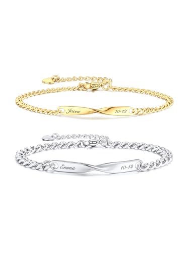 JSDDE Personalisiert Armband mit Gravur Partnerarmband Armreif für Paar Freundschaftsarmband Personalisierte Geschenke für Damen Herren (Silber&Gold, Damenarmband&Herrenarmband)