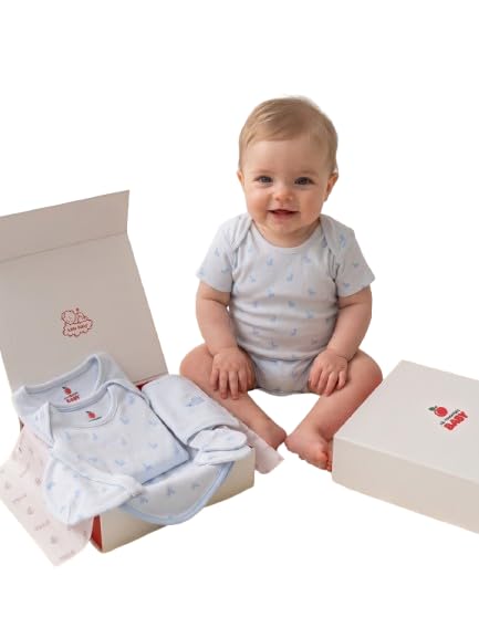 Image of 6 Pcs Clothing Gift Set with Box, 100% Cotton Soft & Breathable 6-Piece Layette Set with Bodysuit, Romper, Bib, Cap, Mittens & Swaddle, 0-12 Months, All-Season Wear