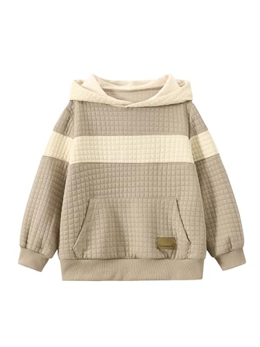 Boys Hooded Sweatshirts Waffle Knit Colorblock Pullover Hoodies Casual Sweatshirt 4-12 Years