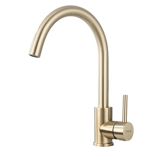 ONECE Gold matt Küchenarmatur mit 360° drehbar Auslauf, Hochdruck Wasserhahn Küche Spültischarmatur aus Edelstahl, Einhebelmischer Küchenwasserhahn mit Abnehmbare Wasserauslassdüse