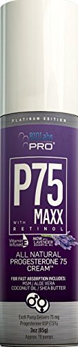 Progesterone Cream - All Natural bioidentical P75 Maxx with Retinol - 7.5% progesterone - 75MG progesterone per Pump - Two Month Supply - 4500MG+ per Bottle - 3oz (Lavender)