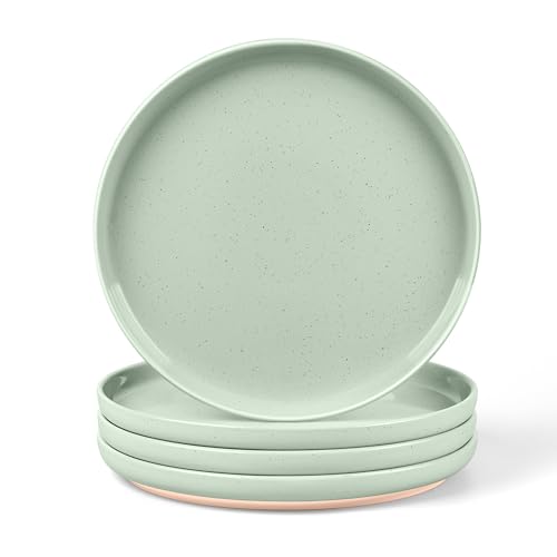 Image of LIANYU Dinner Plates Set of 4, 10.5'' Large and Round Stoneware Plates, Ceramic Dishes Set for Kitchen Serving Salad, Dessert, Steak, Oven, Microwave & Dishwasher Safe, Scratch Resistant, Fog Green