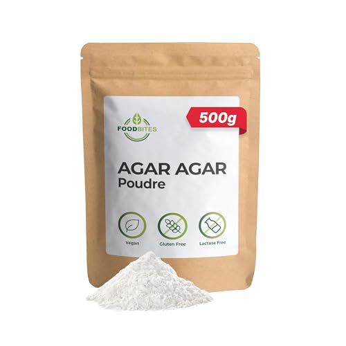 Food Bites Agar Agar Poudre Alimentaire 500g - Gélatine en Poudre Épaississant pour Desserts, Cuisine Moléculaire & Mixologie - Gelatine Vegetale 100% Pure...