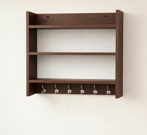 Image of FireBees Wooden Kitchen Rack Wall Mounted | Kitchen Wall Storage Shelf | Wall Mounted Kitchen Organizer Rack Wooden with Hooks | Kitchen Shelf Storage Rack for Spices, Containers & Utensils