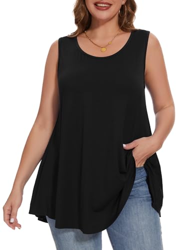 BELAROI Sleeveless Tops for Women Summer Plus Size Tunic Tops Round Neck Casual Flowy Tank Tops Loose Fit